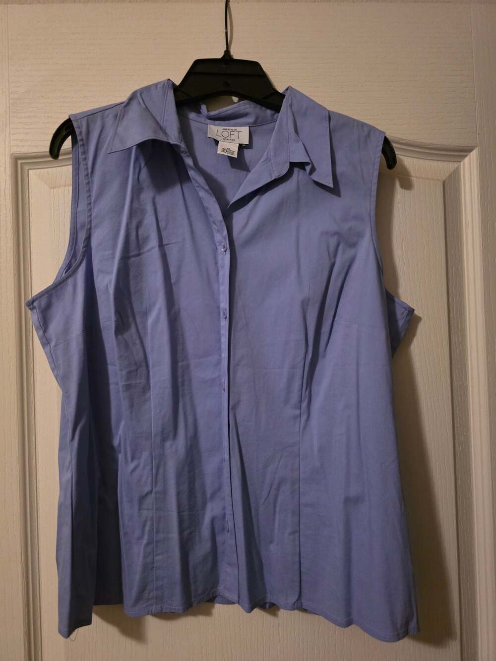 Ann Taylor Loft Stretch Blue Sleeveless Button-Up Shirt Blouse Size 14
